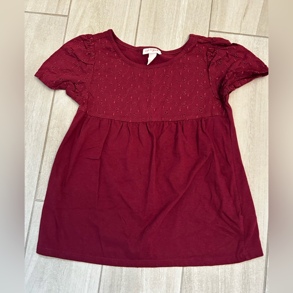 Cat & Jack Maroon Embroidered eyelet shirt size 6 girls